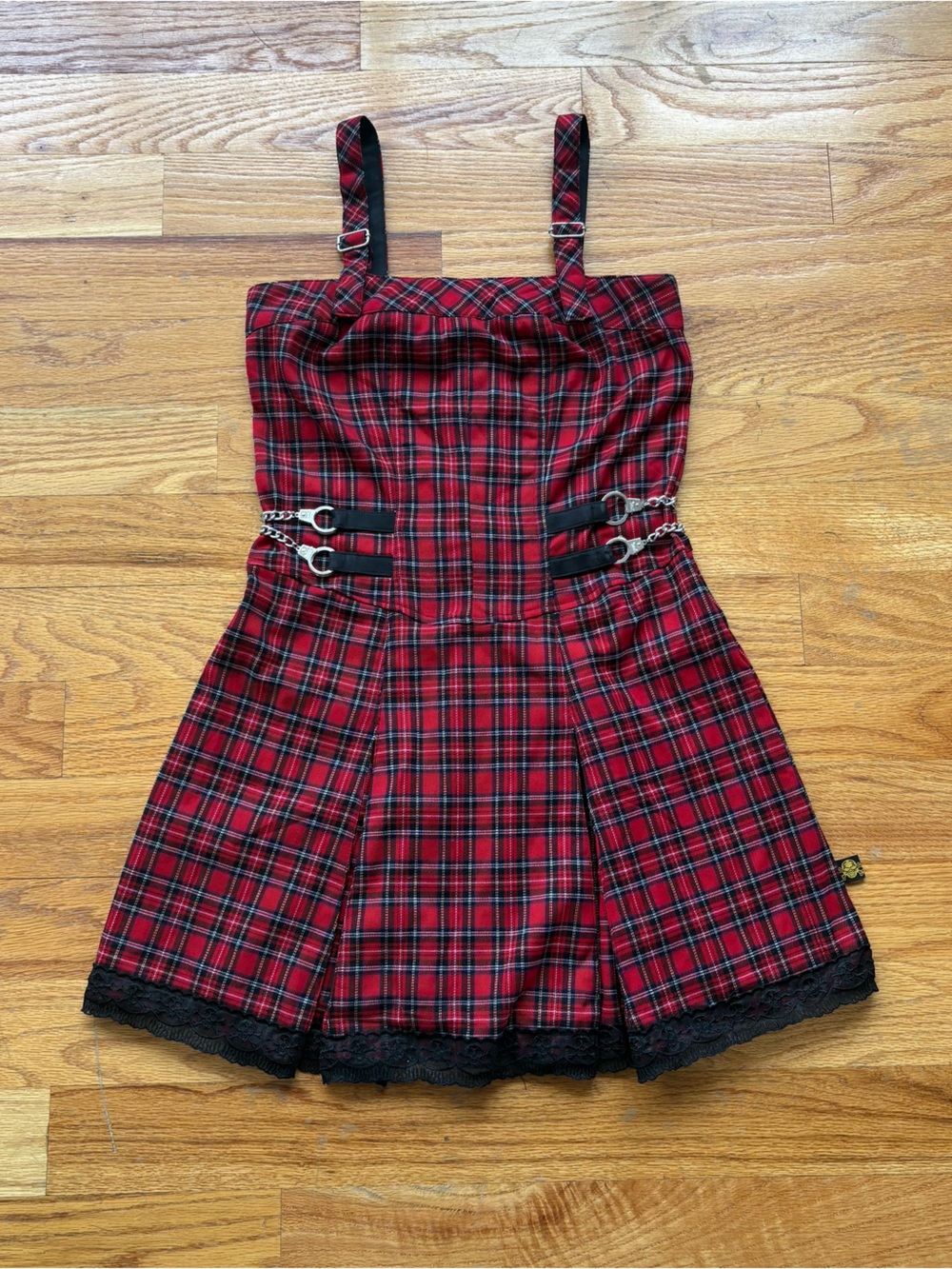 Tripp NYC 90s goth plaid mini dress w handcuff detail